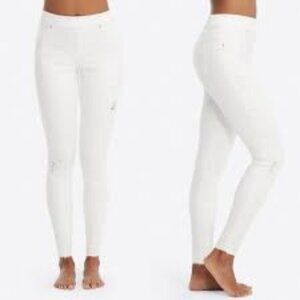 Spanx Women's White Distressed Skinny Ankle Jeans Size XL High Waist Stretch